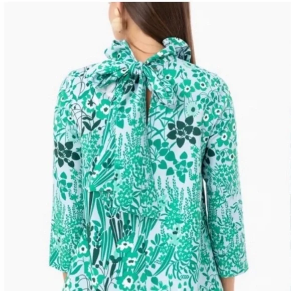 Tuckernuck Faye Wildflower Floral Blouse Ruffle High Neck Bow Accent SzS - Picture 3 of 7